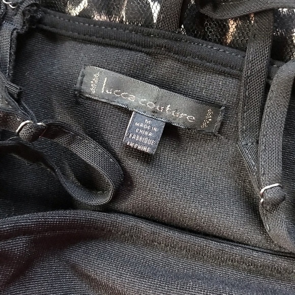 LUCCA COUTURE Black bodycon mini dress Size Medium adjustable spaghetti straps M - Picture 5 of 11